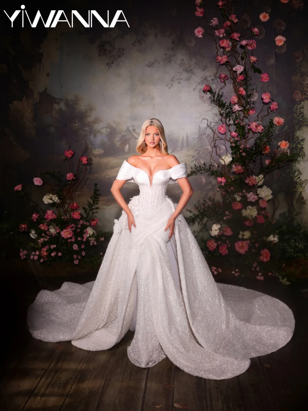 

Glamorous Beaded Mermaid Wedding Dress With Overskirt Dreamy 3D Floral Bridal Gown 2026 Customized Luxury Dresses For Bride