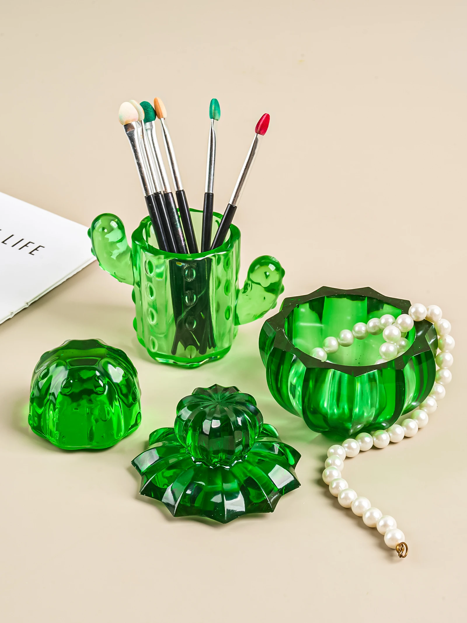 3D Cactus Candle Jar Silicone Mold Simulation Plant Storage Box Ornaments Resin Mold Pen Holder Crafts Making Tools Home Decor
