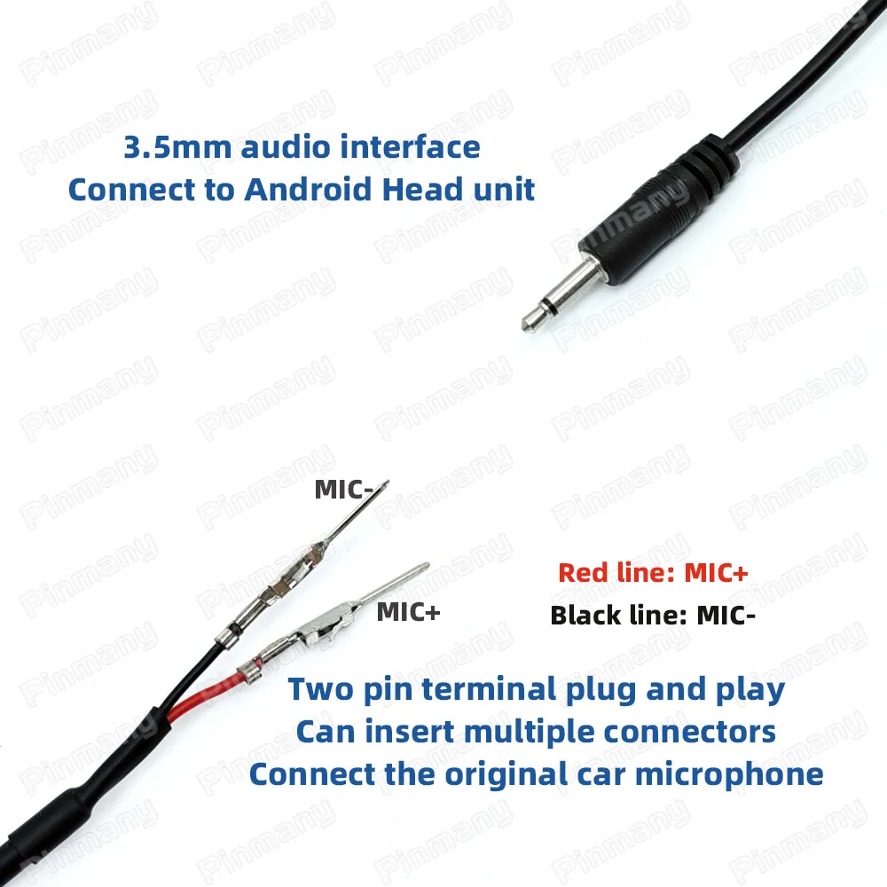 Car Radio Microphone Cable Adapter MICC2 Android Head Unit MIC Wire Harness Plug Socket Connector for Hyundai, KIA, Fiat