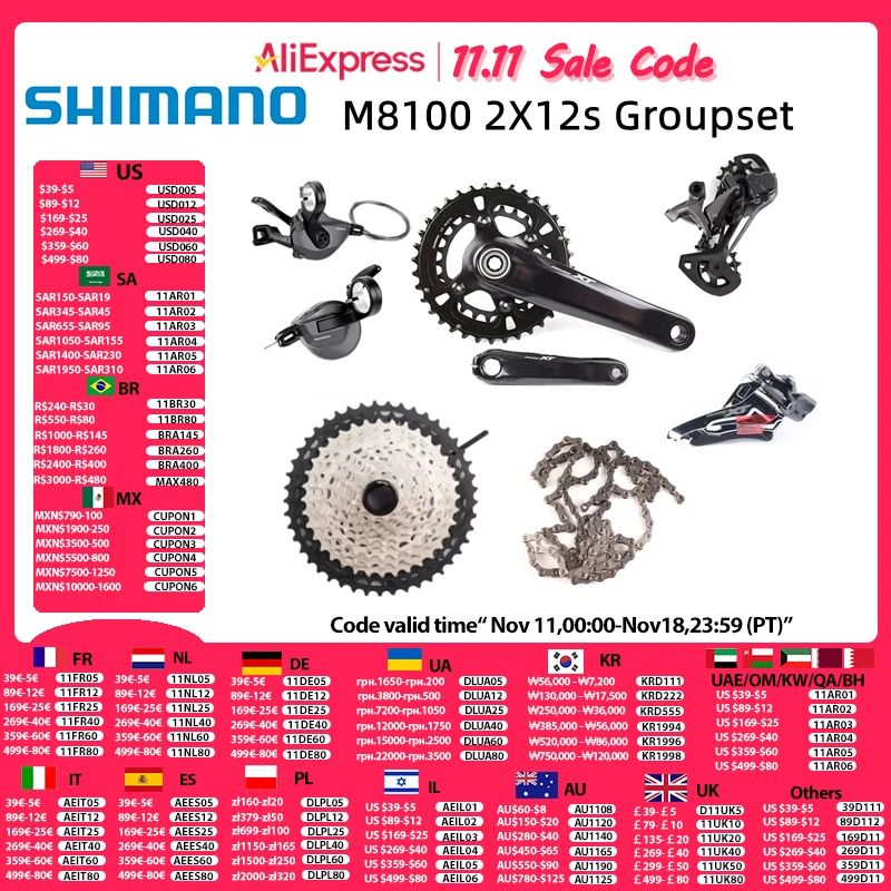 SHIMANO DEORE XT M8100 2x12s Kit 36-26T Crankset 10-45T Cassette  M8100 Chain With M8120 Rear Derailleurs For MTB Bike Groupset