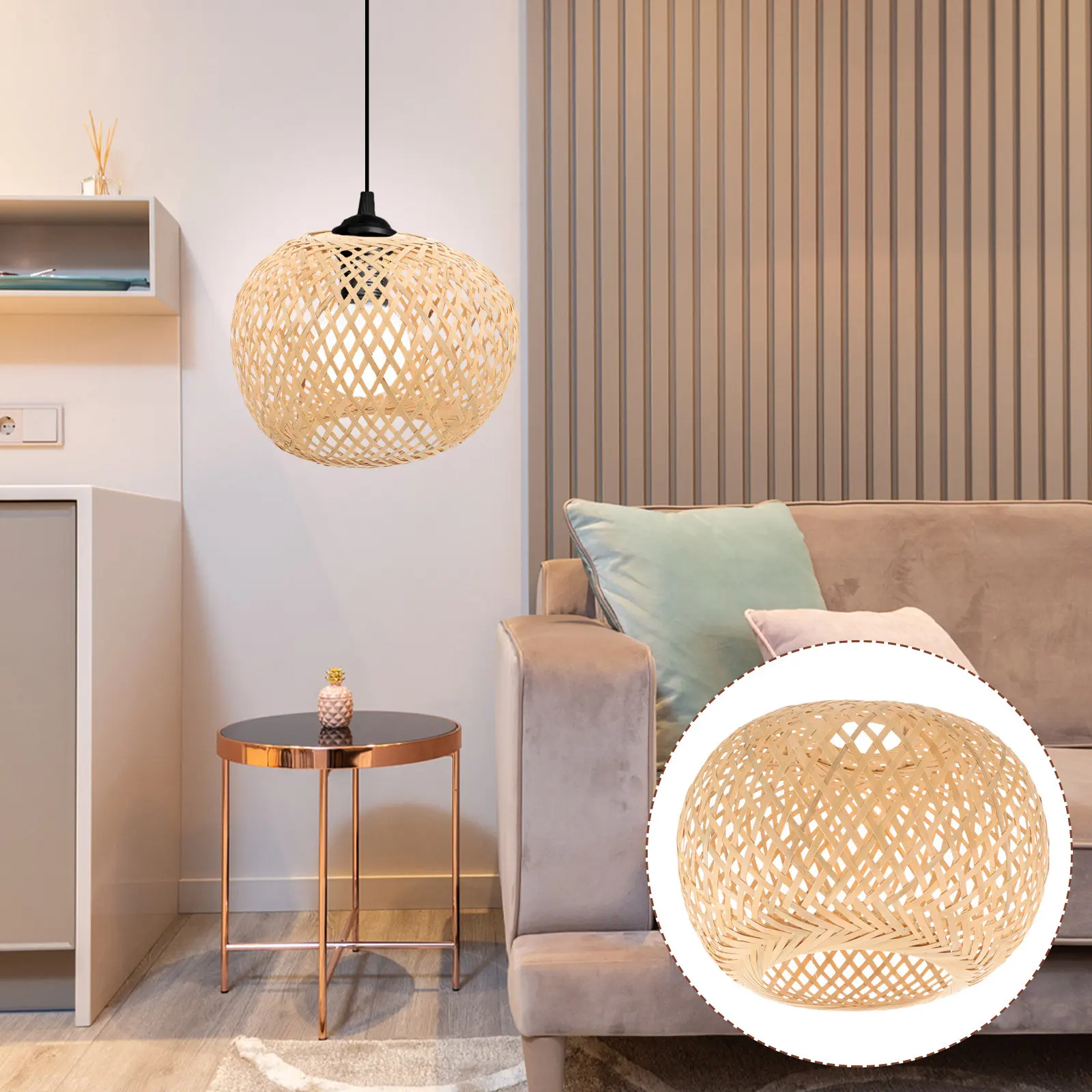 

Woven Bamboo Pendant Light Lampshade Rustic Decorative Lamp Cover for Bedroom Living Room Office Ceiling Hanging Lamp Shade