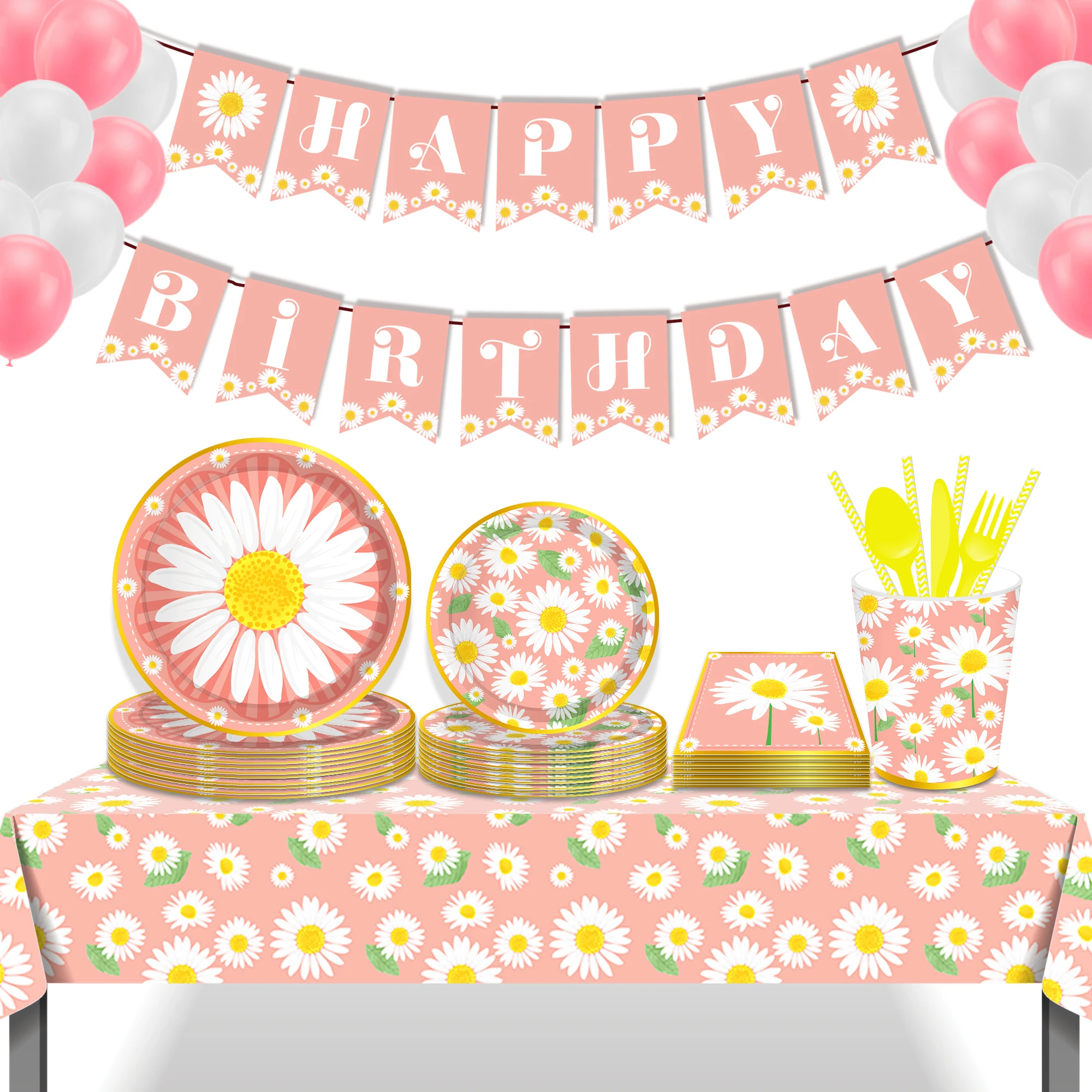 Little Daisy Flower Party Disposable Tablecloth Outdoor Camping Picnic Mat Table Cover Baby Shower Birthday Party Decor Supplies