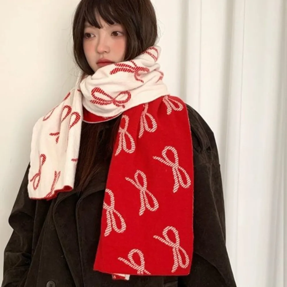 

Fashion Lightweight Bow Scarf Korean Style Two-sided Imitation Wool Scarf Windproof Warm Winter Shawl Unisex