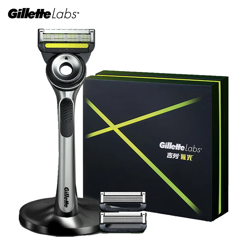 Gillette Labs Razor Professional Men's Manual Shaver Razor 5 Layers Blades Exfoliating Bar Flex Disc Razor Head With Metal Stand