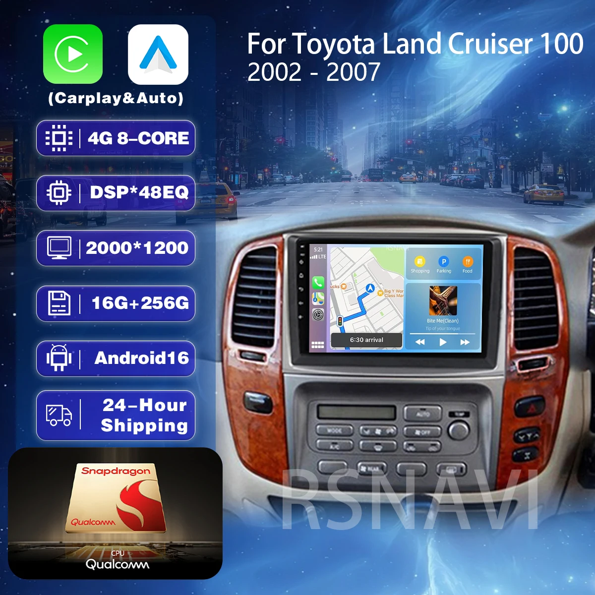 Android 16 Carplay Auto Qualcomm 2K QLED Screen Car Radio Player For Toyota Land Cruiser 100 2002-2007 4G GPS Multimedia Stereo