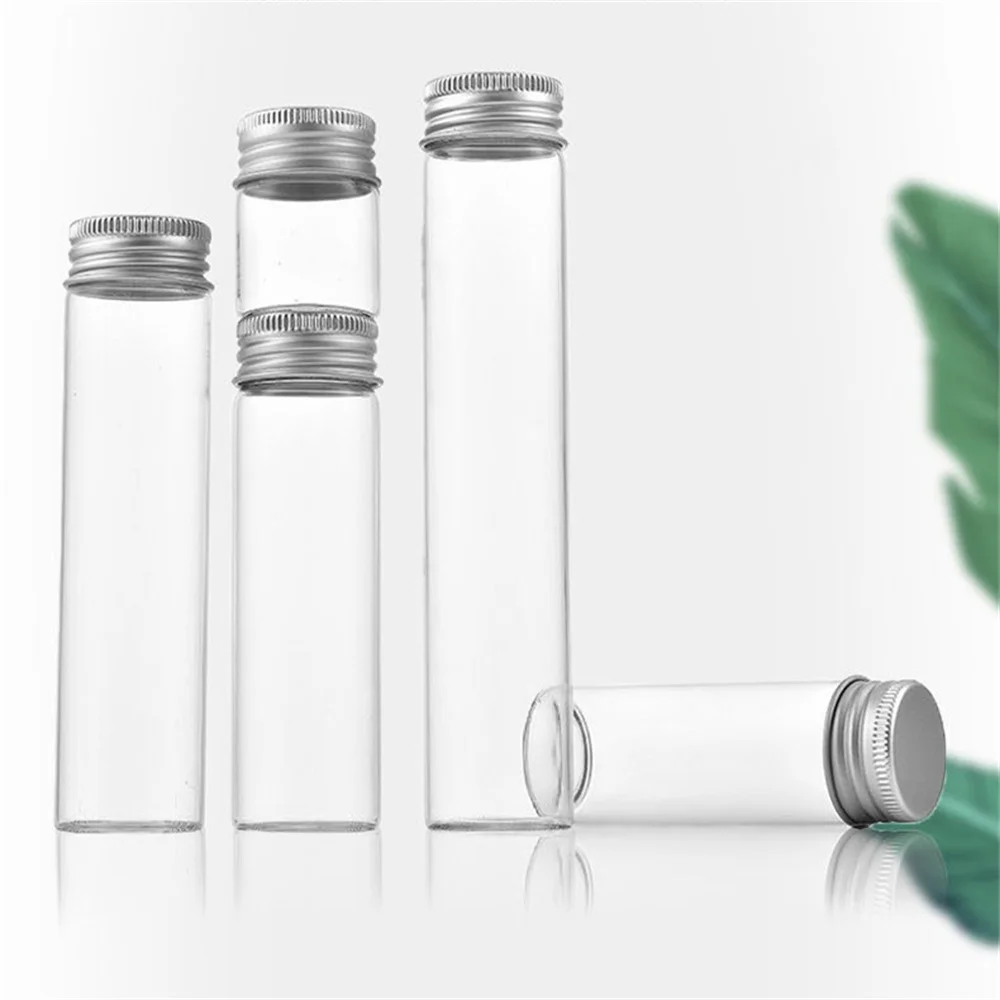 10-50ml Control Bottle Aluminium Cap Mini Transparent Wishing Glass Bottles Empty Sample Jar Storage Vials Bottles for Art Craft