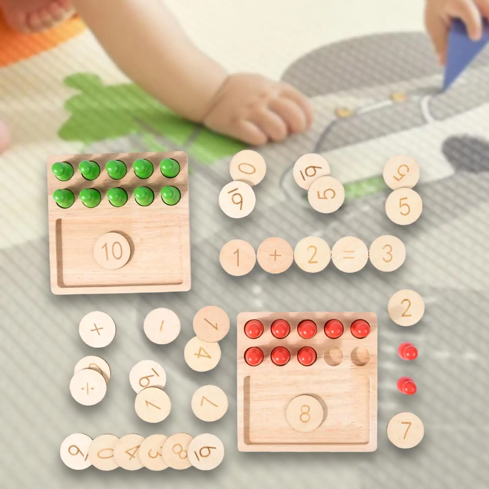 Wooden Montessori Math Board Counting Numbers Toy Sensory Pegboard for Preschool Kids Addition Subtraction Learning
