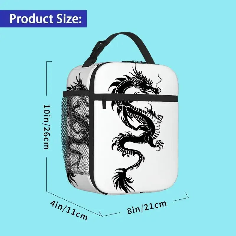 Elegant Black Dragon Tattoo Printed Insulated Thermal Bag, 1pc, Universal Polyester Cooler, Non-Food Contact, Reusable, Home, Re