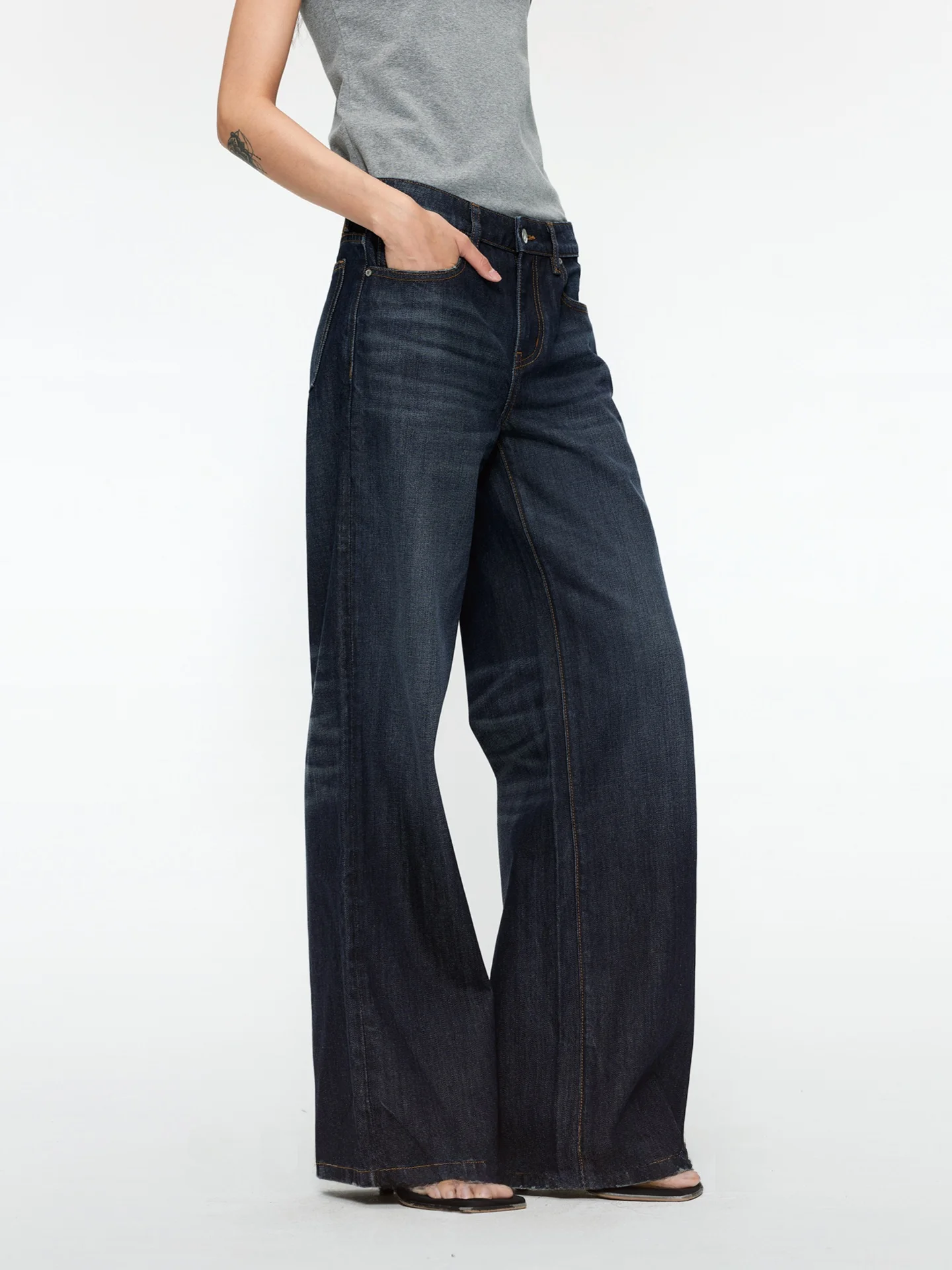 

Джинсы S2 с прямыми штанинами, длинные штабелированные хлопковые бамбуковые текстуры, винтажные универсальные женские повседневные неэластичные джинсы со средней заниженной талией