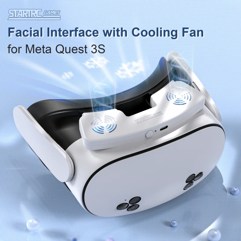 STARTRC GAMES Facial Interface Cooling Fan for Meta Quest 3S Accessories, Soft PU Leather & Ice Silk Cotton Face Pad