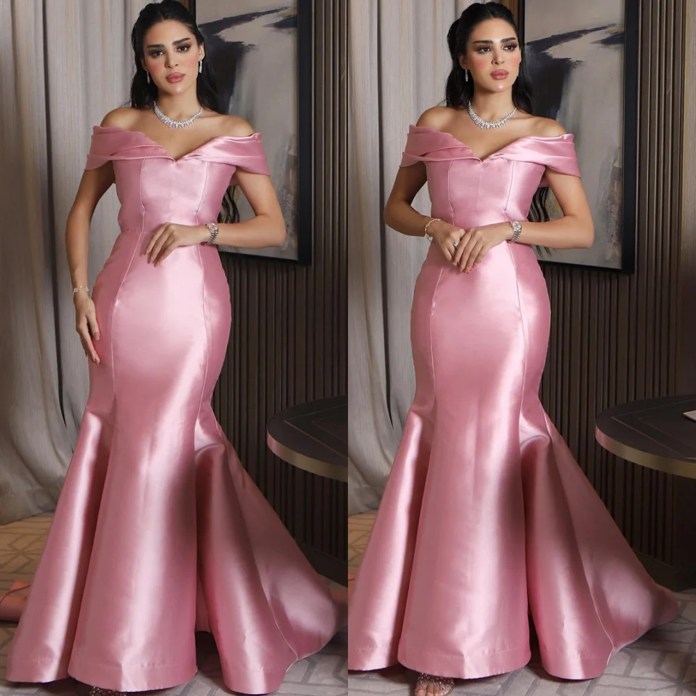 فستان سهرة كلاسيكي مخصص بحورية البحر من الساتان، فساتين رائعة للحفلات الراقصة على شكل حرف V فاخرة قبالة الكتف، فساتين مناسبة خاصة