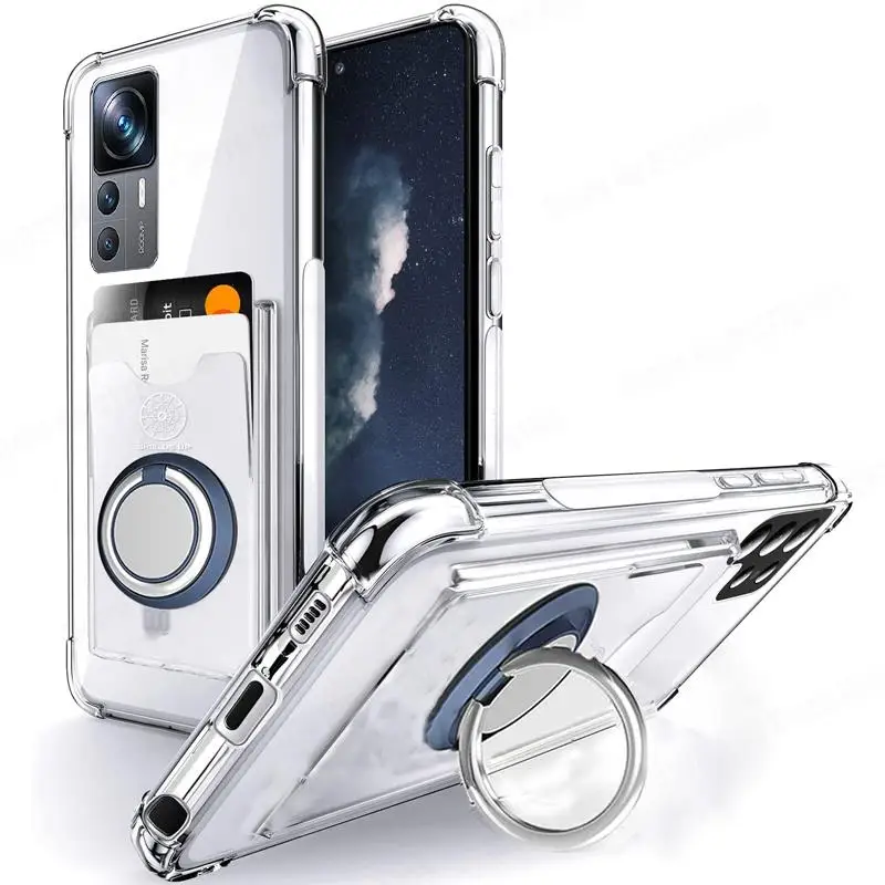 Étui souple transparent avec fente pour carte pour Xiaomi 12T Pro, 12 Lite, 12X, 12S, 11T Pro, couvercle d'anneau magnétique pour écouteurs C40, Bery, IGHTM3 Pro, Bery, NDavid