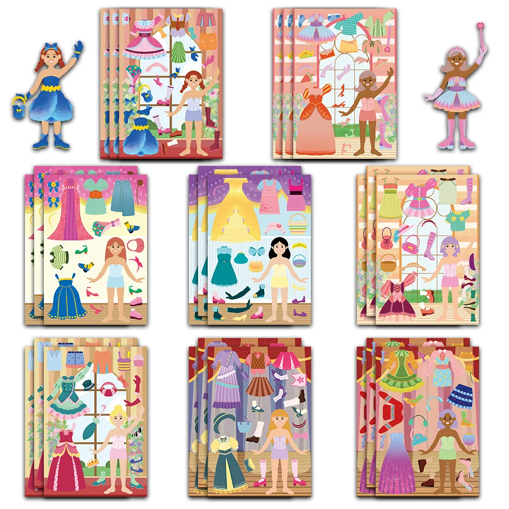 8PCS Cartoon Pretty Girl's Wardrobe Dress Up Collage Scrapbooking Collage Material Phone Desktop Wall Decoration Stickers ﻿