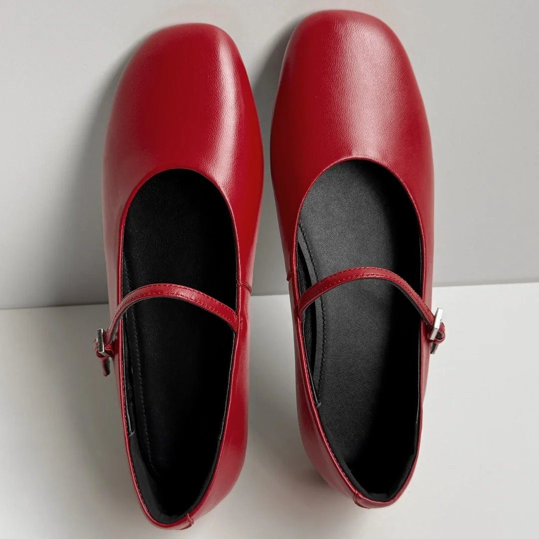 

Women's sheepskin metal buckle slip-on Mary Jane ballet flats high quality soft comfortable casual female espadrilles shoes sale