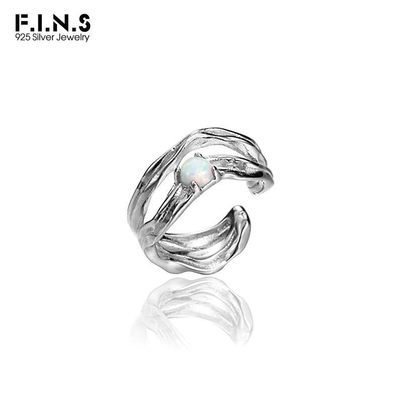 F.I.N.S 1 adet Opal 100% S925 gümüş kulak klipsi deldi olmadan çift katmanlı içi boş düzensiz Earcuff Pendientes Plata 925