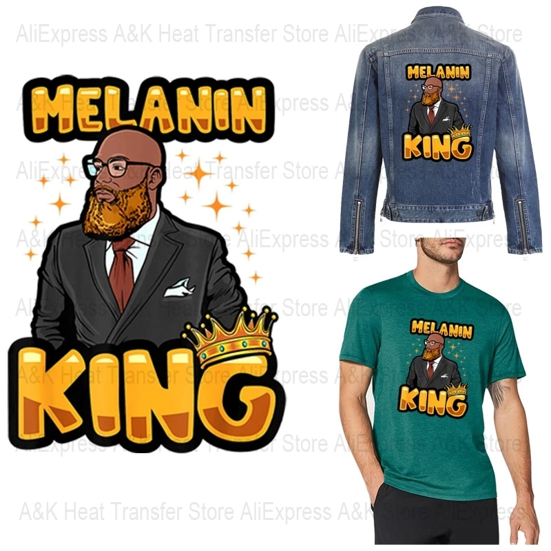 Cool King Patches On Clothing Black Man Thermo Stickers For Fabric DIY Dreamer T-Shirt Iron On Transfers Patches On Clothes New