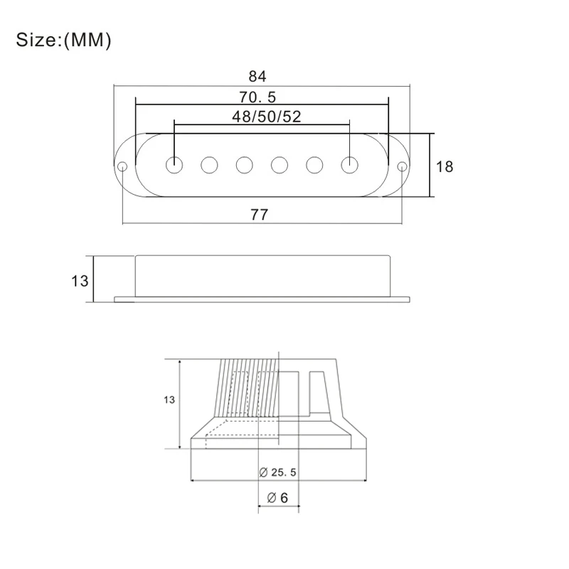 Bobina única de guitarra negra, cubierta de pastilla de plástico ABS, 1 volumen, 2 perillas de tono, punta de interruptor multicolor, 10 juegos, 48/50/52mm