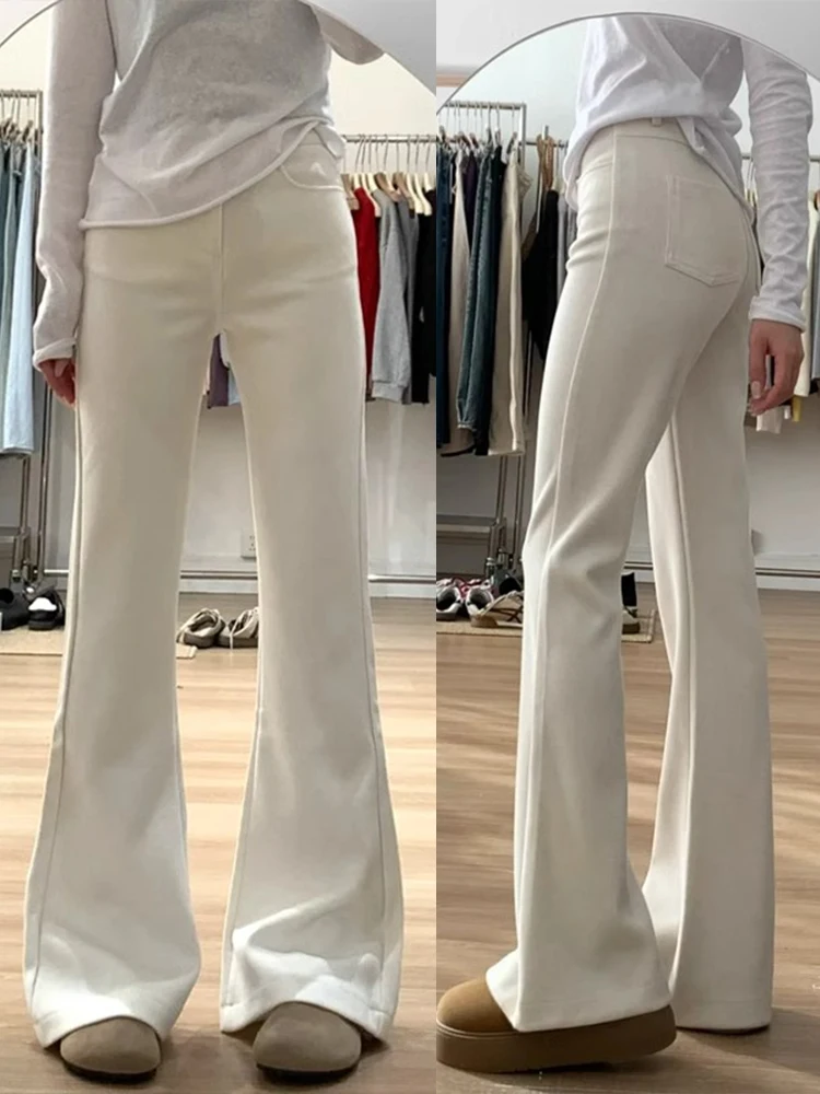 

Белые джинсы-колокольчики с высокой талией, женские новые осенние джинсы 2022, большие размеры, утягивающие повседневные джинсы на молнии, износостойкие