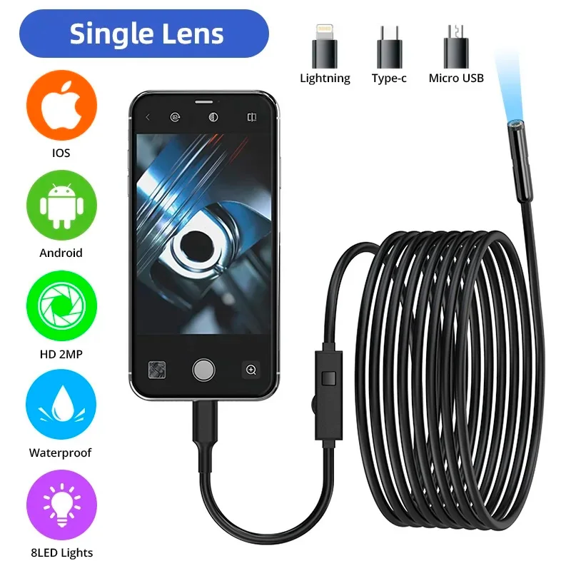 KERUI 2MP Mini-Inspektionskamera Endoskop Industrielle Endoskopkamera für Autos und Rohrleitungen Dual für Typ C iPhone iOS Wasserdicht – Detail 3