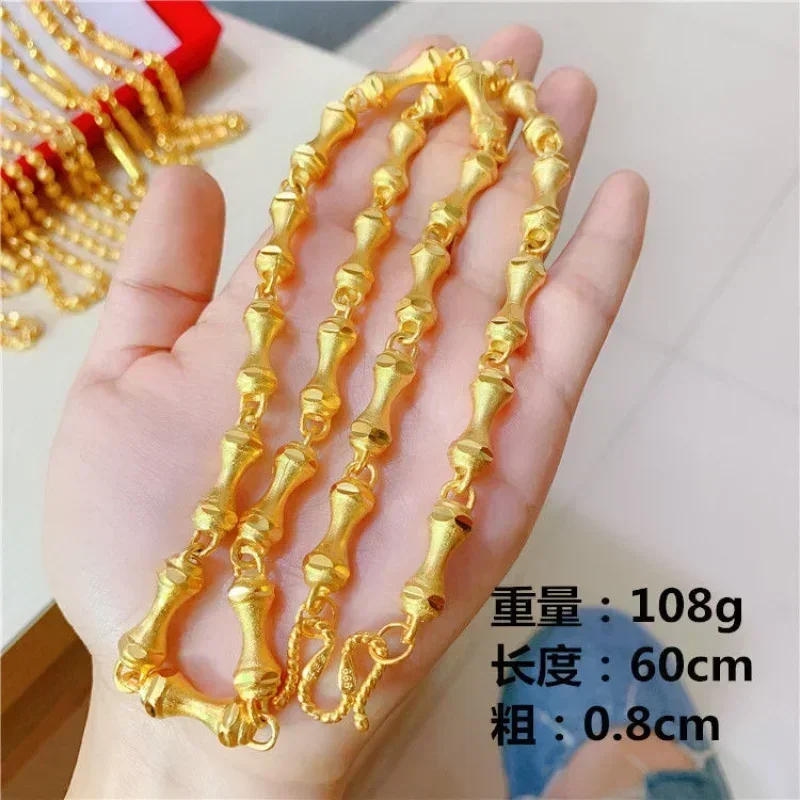 Real gold 999 necklace AU999 Internet celebrity ball chain transfer domineering 24K mens and womens jewelry metal stamps