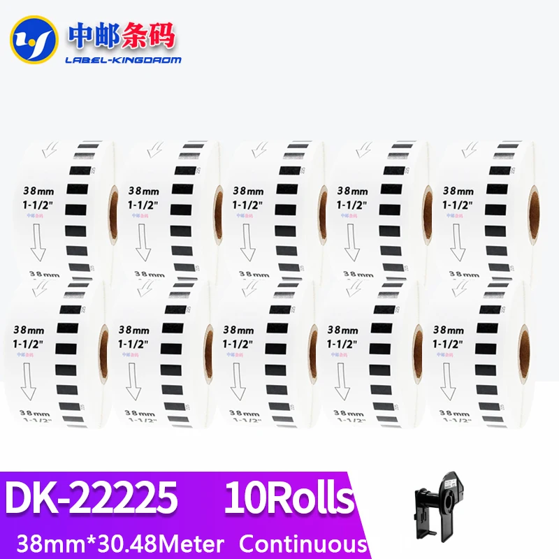 

10 сменных рулонов, универсальная этикетка DK-22225, 38 мм * 30,48 м, непрерывная, совместимая с принтером этикеток Brother, белый цвет DK-2225 DK22225
