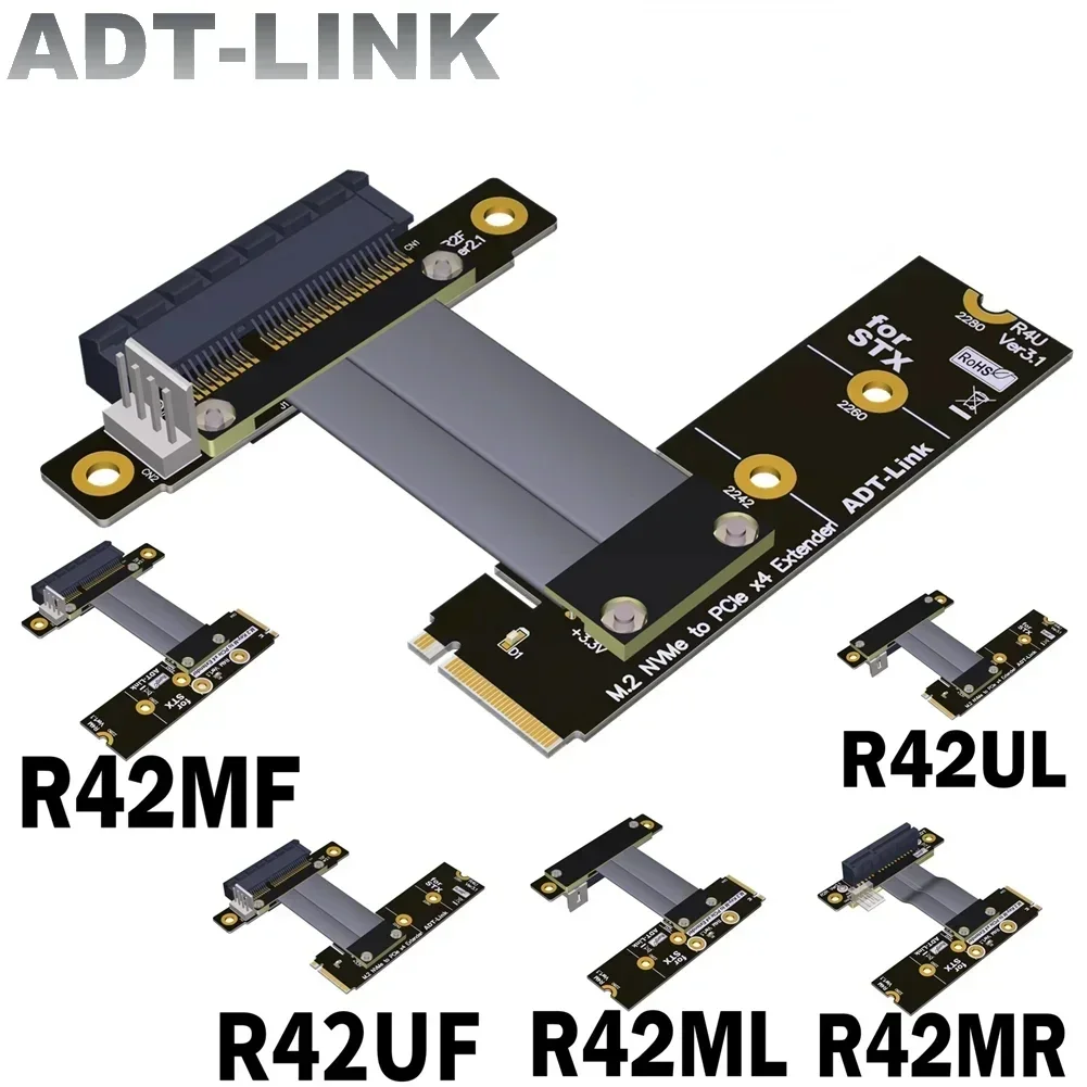 M.2 NGFF NVMe to PCI-E x4 Extender Adapter Jumper PCIe 4X Cable Turn Right/Left Angle GPU Extension Cord STX Graphics Video Card