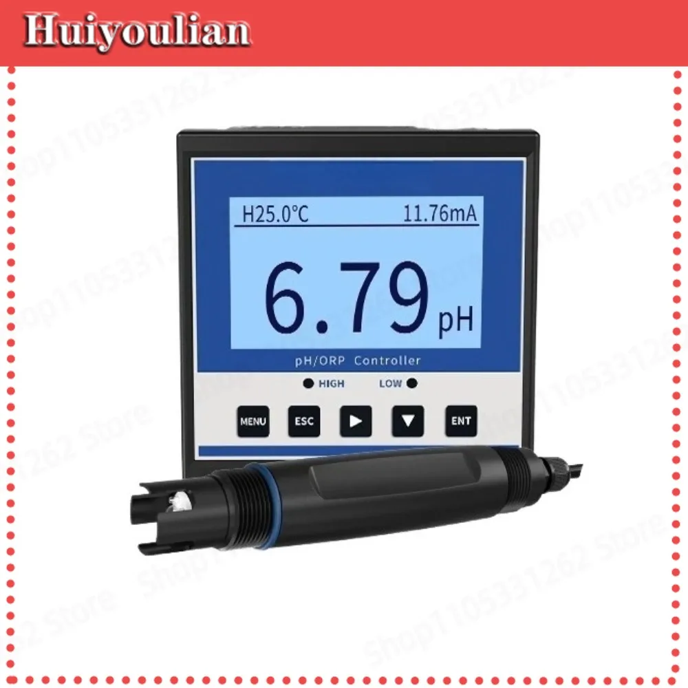Online pH Meter Detector pH Tester Controller With Electrode Probe ORP Acidimeter Sensor