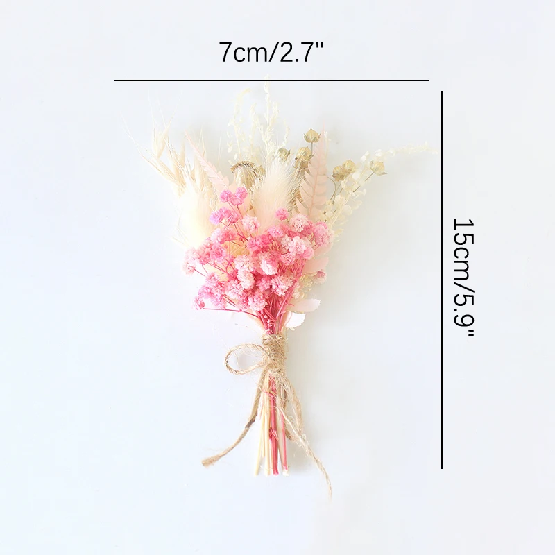 1pc Mini natürliche trockene Blumen Blumenstrauß Bouton nieres Trauzeugen Knopflöcher Brautjungfer Blume Corsage Brosche Weihnachten Hochzeit Dekor