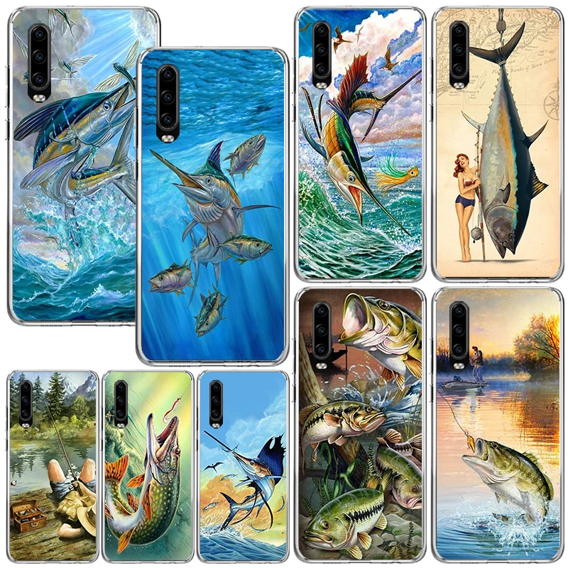 Offshore Angling Fishing Fish Rod Phone Case For Huawei P30 P40 P20 P10 Lite Mate 20 10 Pro Y5 Y6 Y7 Y9S P Smart Z Fundas Back C