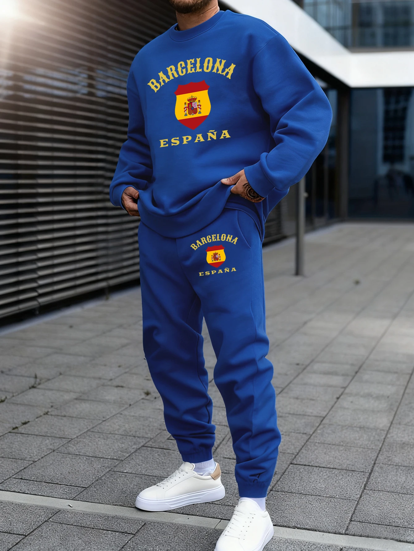 Barcelona Noman Badge Druck Straße Pullover Männer Herbst Lose Sweatshirt Set Casual Fleece Kleidung All-Match Sport Hosen