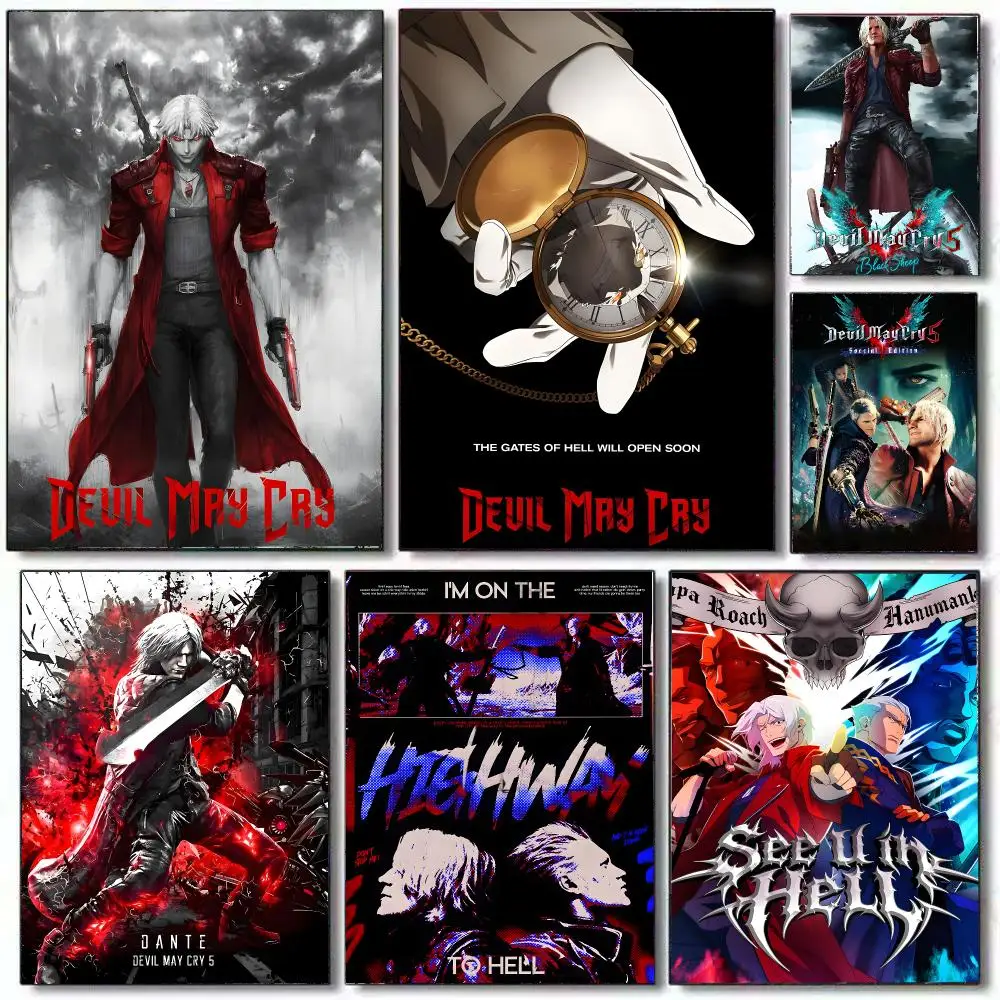 Hot Classic Game D-Devil May Cry Poster HD Home Decor Sticky Wall Waterproof Home Living Room Bar Aesthetic Decor