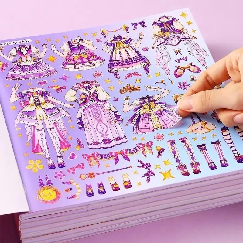 1book High Beauty Sparkling Dress up Stickers Girl Handmade DIY Puzzle Toy Quiet Princess Paste Makeup Stickers