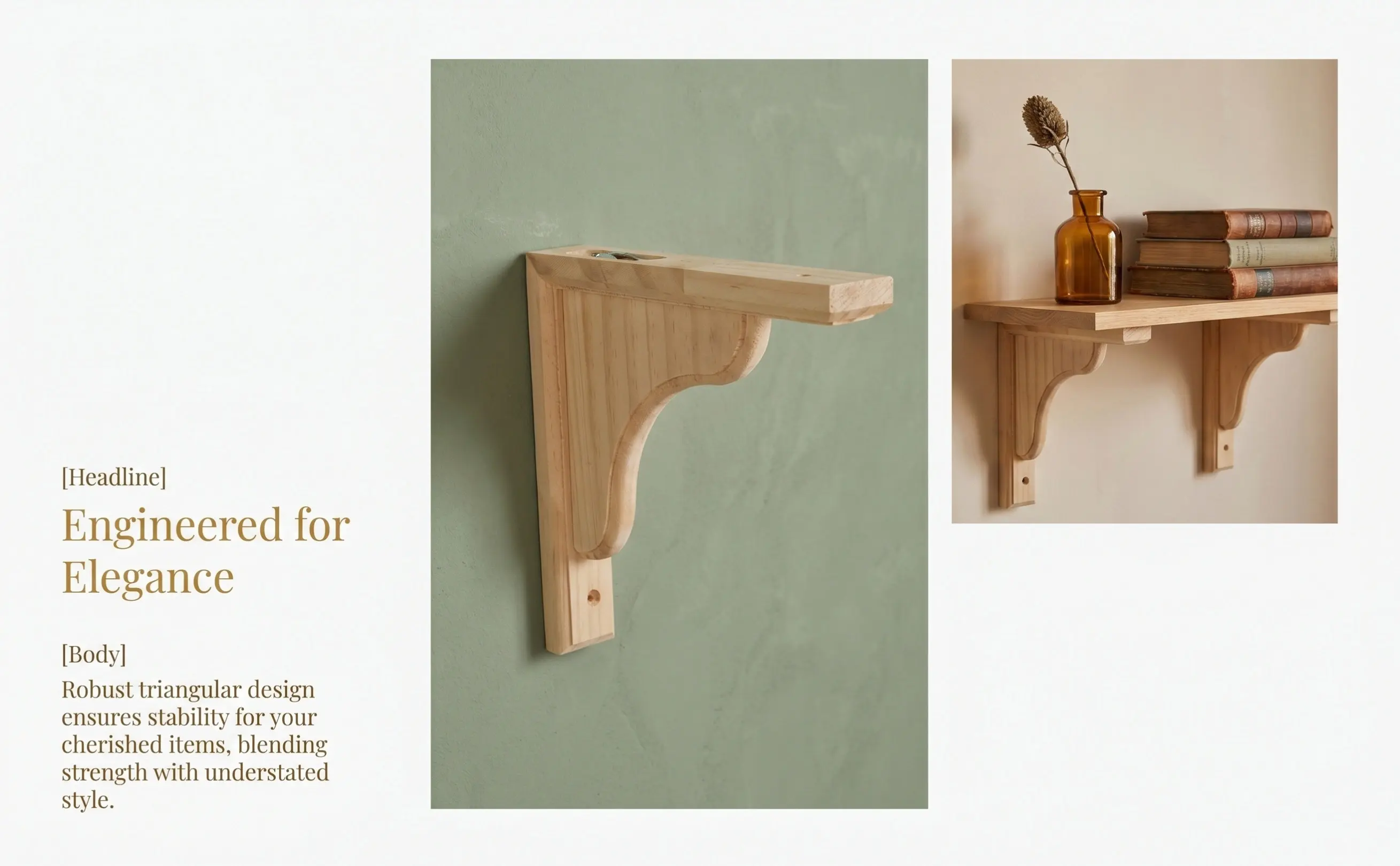 Wood Corbels Triangular Wooden Shelf Bracket Solid Natural Wood Rustic Brackets for Kitchen Book Shelves Countertop Floating