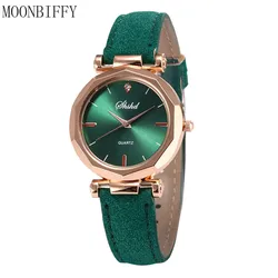 Montre-bracelet analogique en cuir pour femme, quartz, cristal, luxe, décontracté, mode