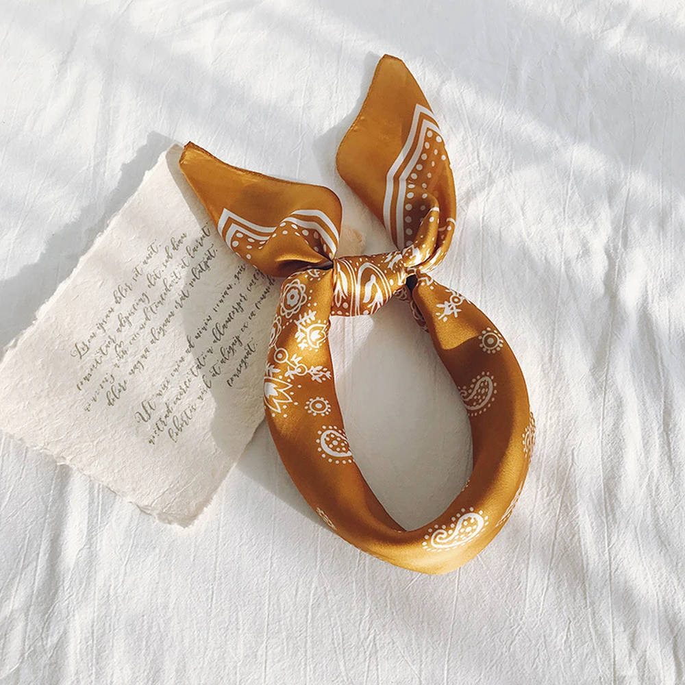 

Neck Scarves New Silk Satin Paisley Printed For Women Small Shawls Head Scarfs Square Hijab Scarf Bandana