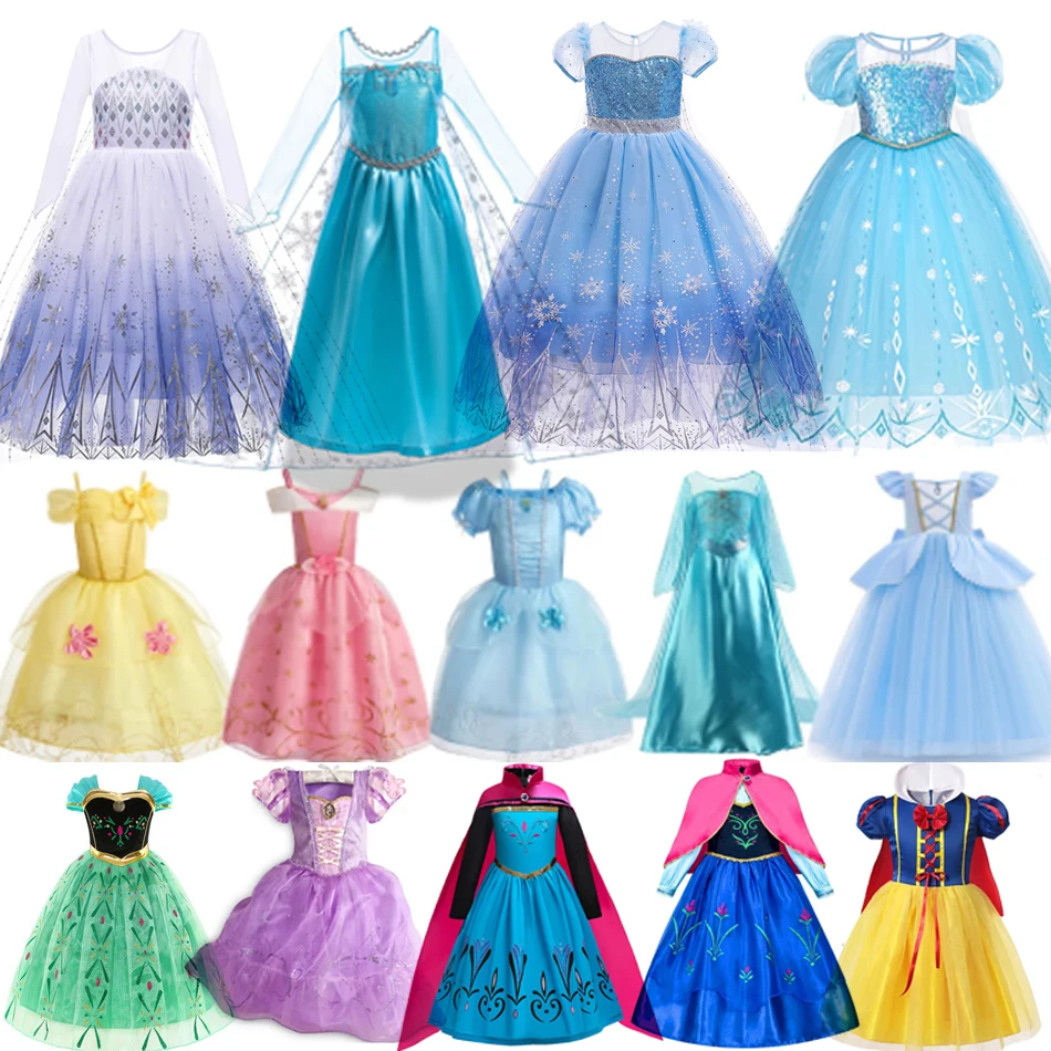 Girls Elsa Anna Dress Children Princess Carnival Dress Kids Jasmine Rapunzel Flower Disguise Halloween Cosplay Christmas Costume