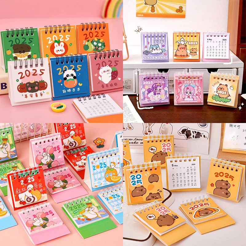 2025 Cute Cartoon Small Desk Calendar Creative Office Desktop Calendar Dual Daily Mini Memo Calendar Learning Planner