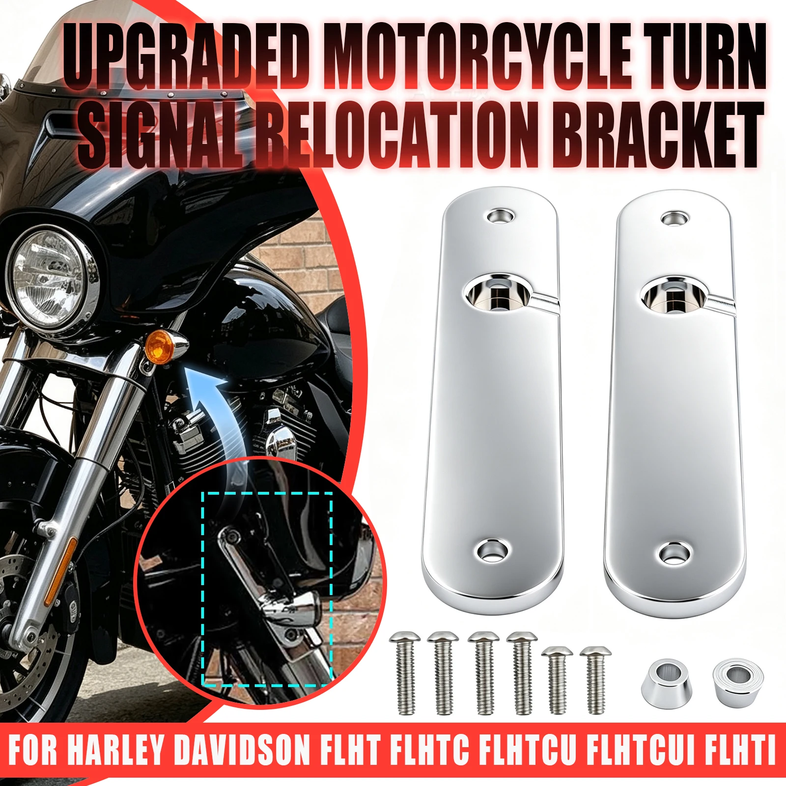 Motorcycle Turn Signal Relocation Mount Bracket Kit For FLHT FLHTC FLHTCU FLHTCUI FLHTI Shaft Holder Black Chrome
