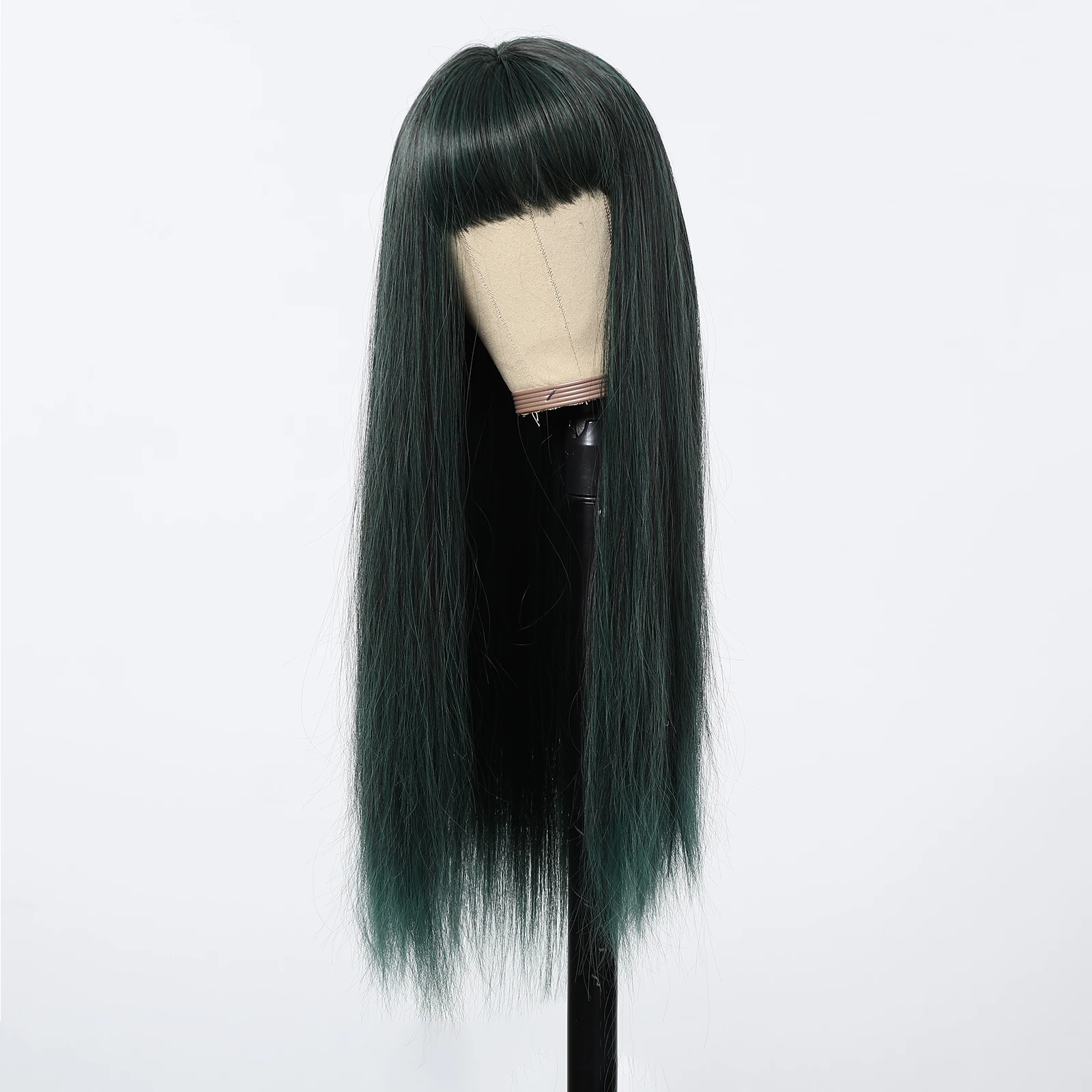 عيد الميلاد الأخضر الداكن طويل مستقيم الباروكات الاصطناعية للنساء شعر مستعار يومي مع الانفجارات تأثيري لوليتا هالوين شعر مستعار استخدام مقاومة للحرارة