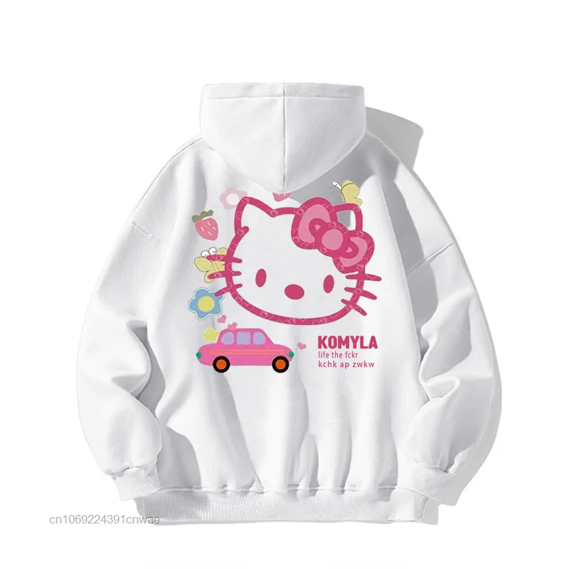 Sanrio Hello Kitty Hoodies Women Kawaii Oversize Zipper Letter Embroidery Sweatshirts Autumn Y2K Long Sleeve Hooded Jackets Tops