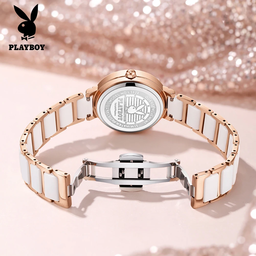 PLAYBOY 3128 Brand original authentic watch for woman Gift Box Ceramic strap quartz women's watch view 2