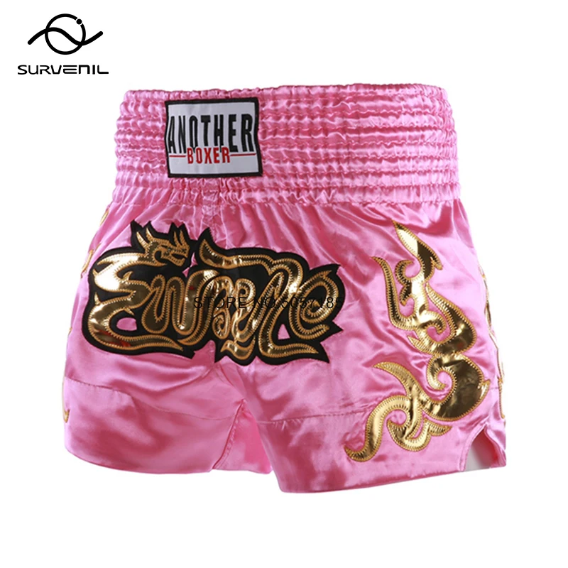 Shorts de boxe profissional muay thai shorts bordados shorts de boxe tailandês para crianças homens mulheres ginásio treinamento mma kickboxing