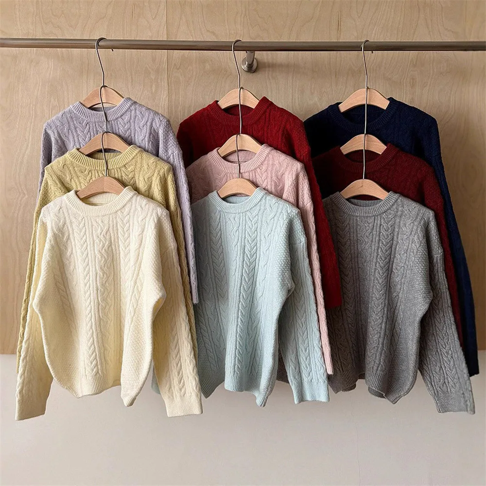 

Soft Pullover Sweater for Women Korean Vintage Gentle Wind Fried Dough Twists Autumn Winter Casual Versatile Relaxation Knitwear