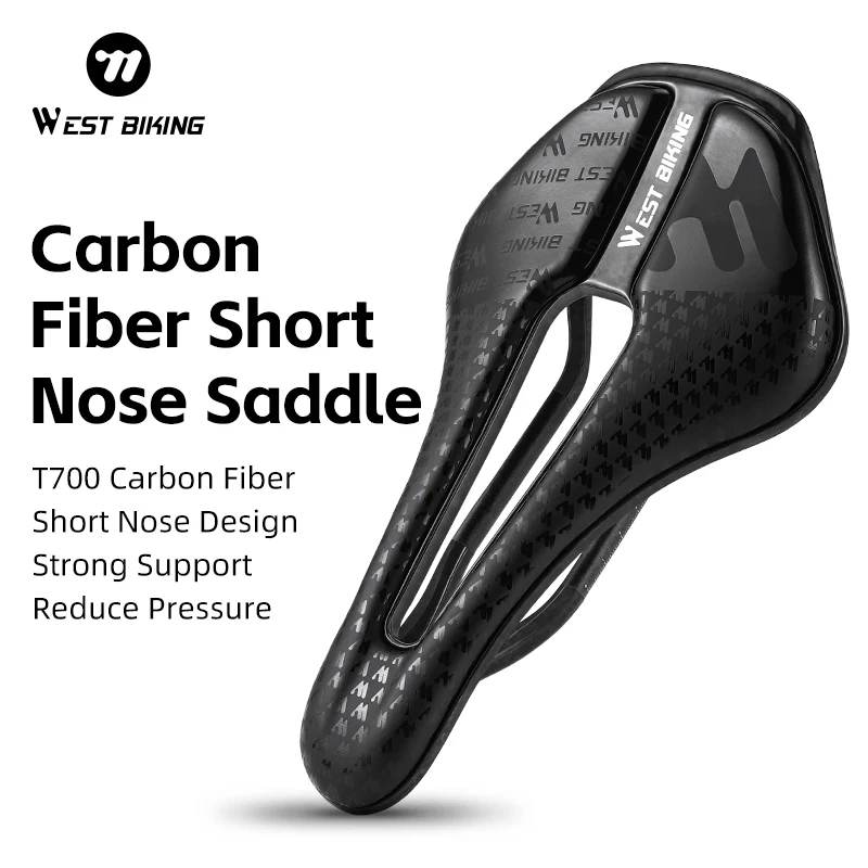 

WEST BIKING T700 Carbon Fiber Short Nose Bicycle Saddle Ultralight Hollow Breathable Road Bike Saddle Shockproof Cycling Cushion