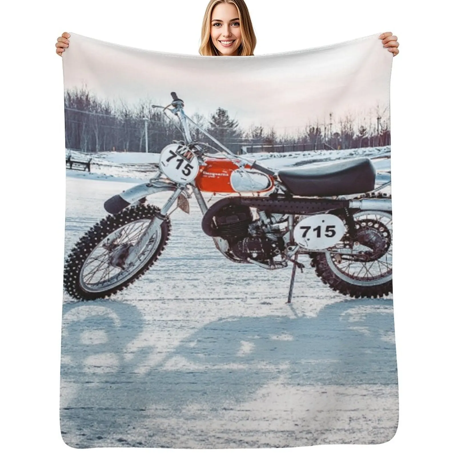 Classic Dirt Bike on Ice Throw Blanket Travel Size Cozy Blanket for Plane Train