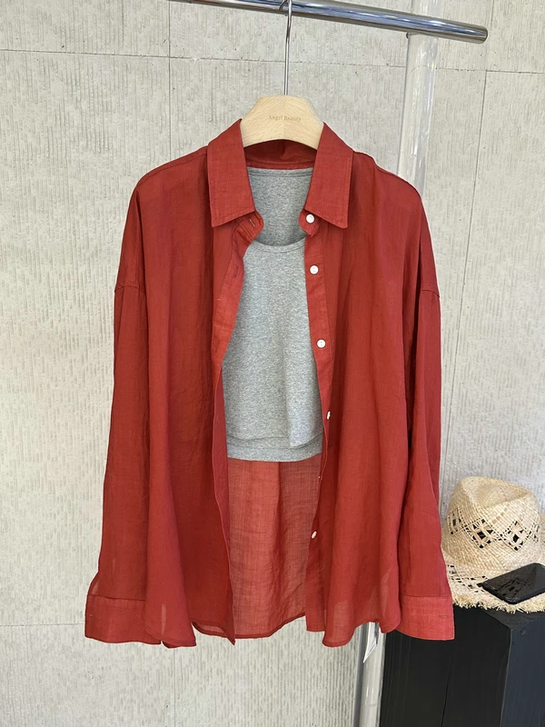 

Summer Refreshing Linen Shirt Set Women's Short Sleeveless Top And Cardigan Anti-Uv Casual Style Standard Fit Long Sleeve Shirt