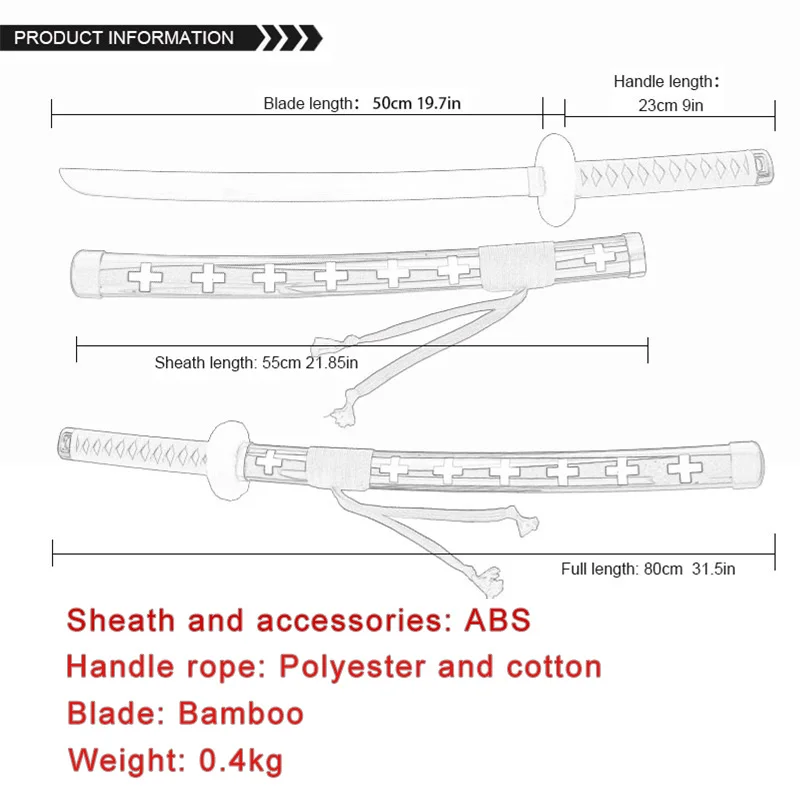 Roronoa Zoro 31.5 "/80 cm Katana Manga giapponese Personaggio Arma Giocattolo Spada Trafalgar D. Law Cosplay Compleanno Regalo di Natale