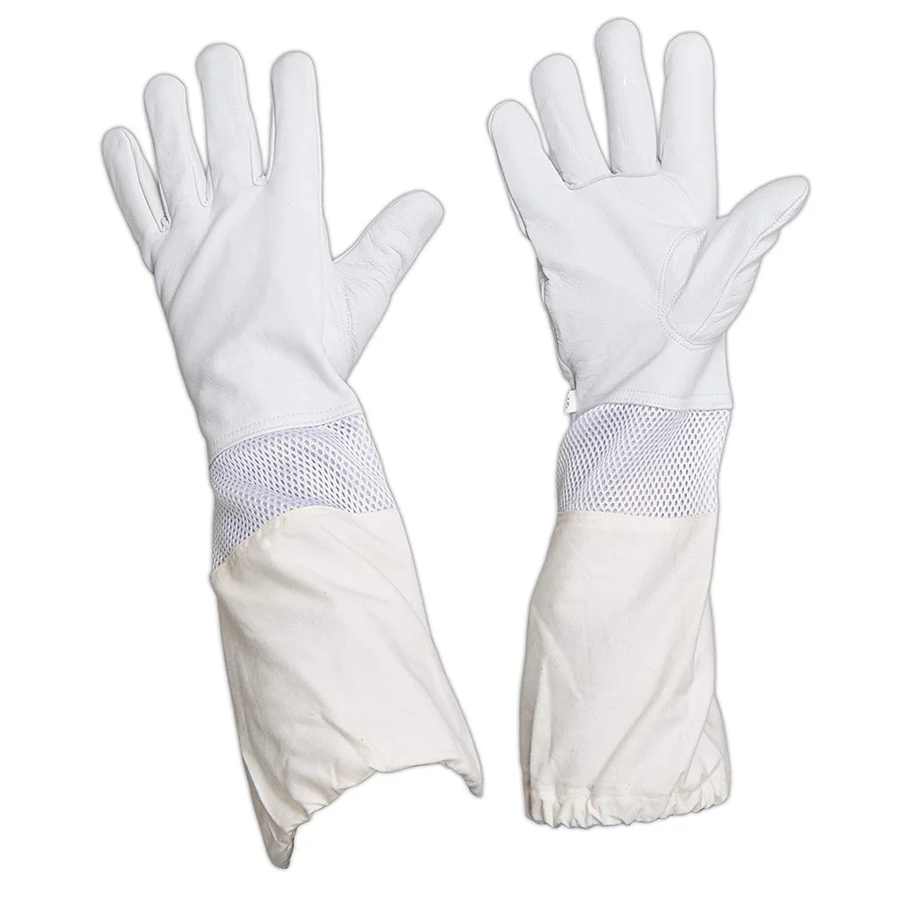 

1 Pair Anti- Gloves Long Premium Goatskin Protective For Beekeeping Work Breathable Mesh Elastic Wrist Fit Xxl