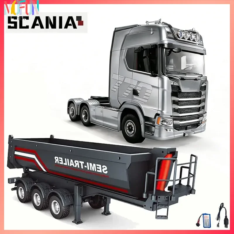 Huina 1/18 Scale RC Semi-Dump Trailer with Electric Lifting Feature for RC Tractor Truck 1501/1509 - Includes Tail Light Support