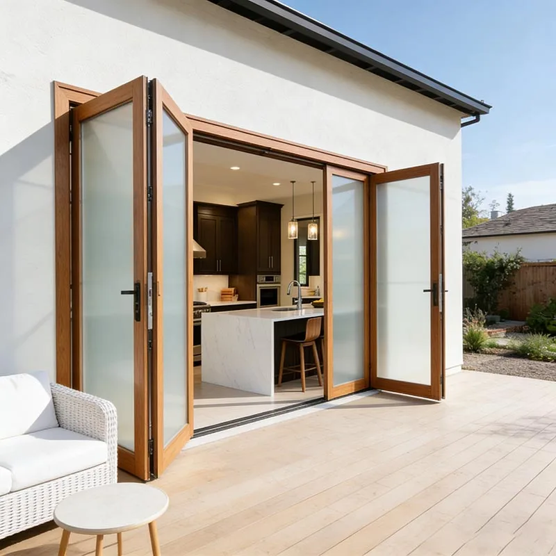 Modern NFRC Standard Low-e Glass Exterior Folding Front Door, Aluminum Bi-Fold Patio Door for Bedroom, Energy Efficient